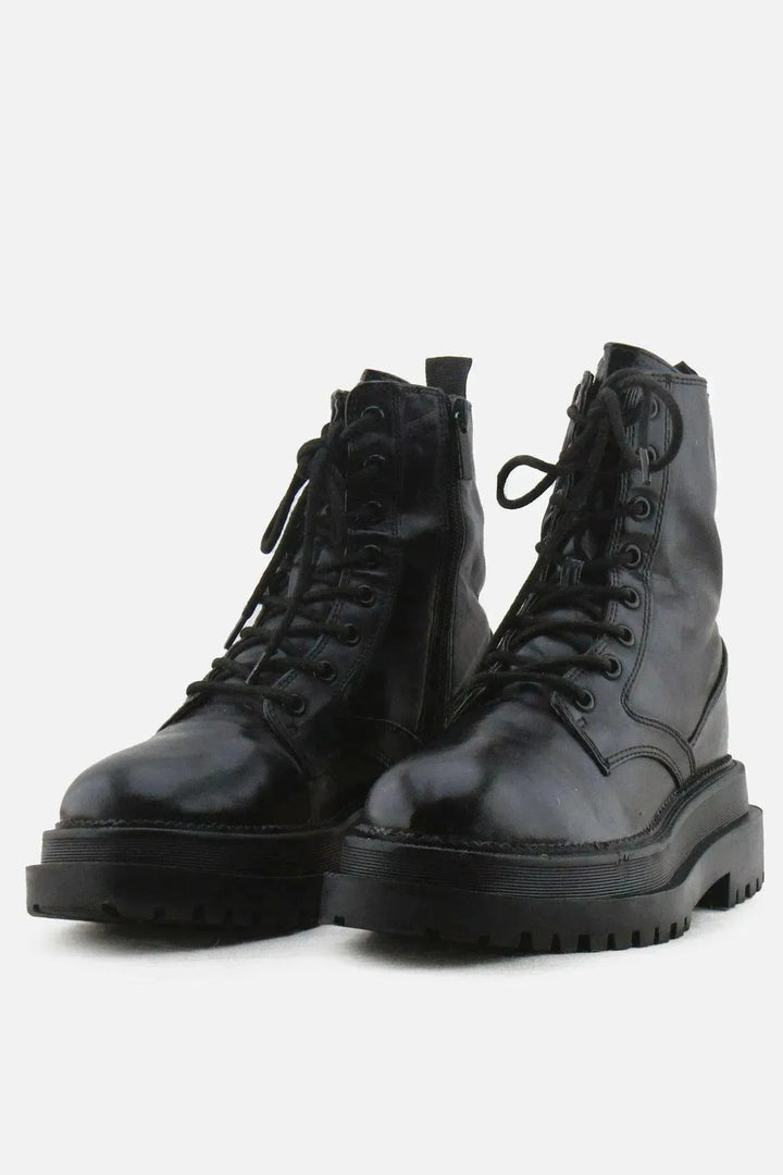 Stradivarius Zipper Laces Combat Boots | 100% Authentic Leather - sundaybazar