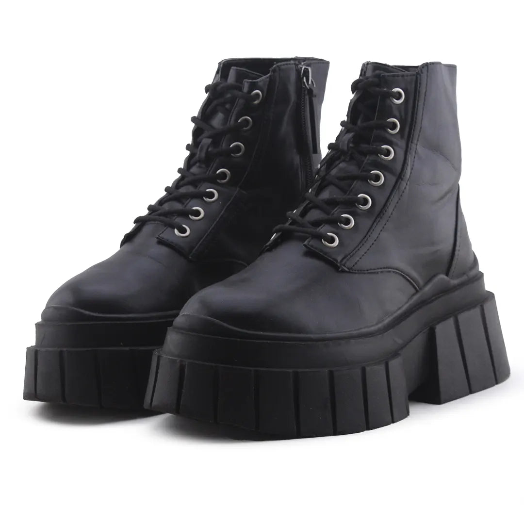 Bershka Zipper Lace Up Ankle Boot | 100% Authentic Leather