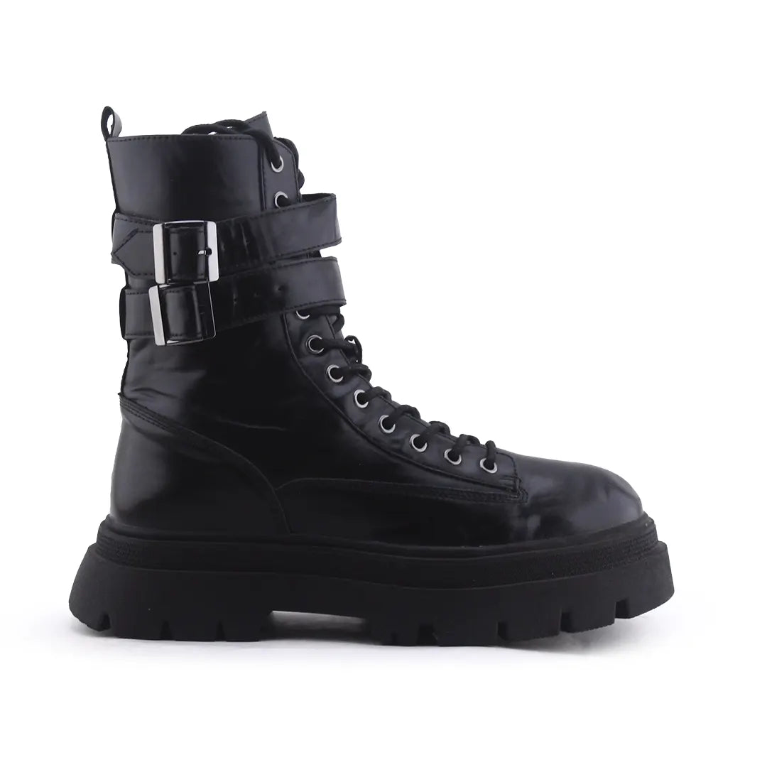 Bershka Zipper Lace Up Buckle Strap Ankle Boot | 100% Authentic Leather