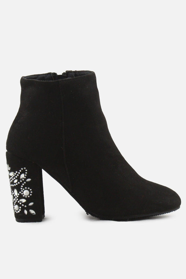 European Brand Zipper Block Heels Ankle Boots | Suede