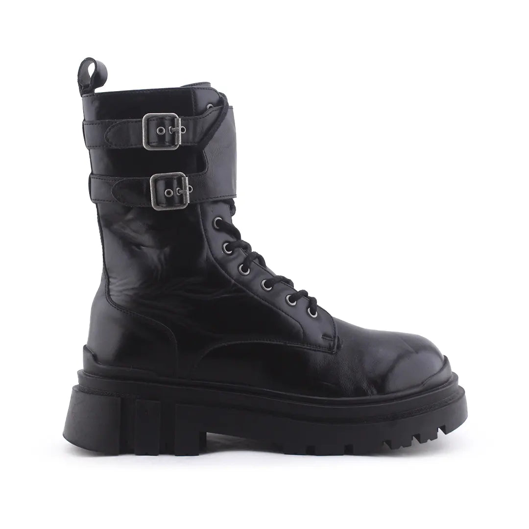 Bershka Zipper Lace Up Buckle Strap Ankle Boot | 100% Authentic Leather