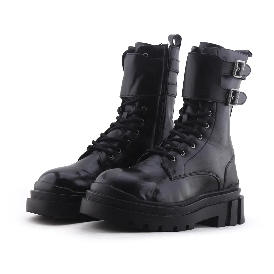 Bershka Zipper Lace Up Buckle Strap Ankle Boot | 100% Authentic Leather