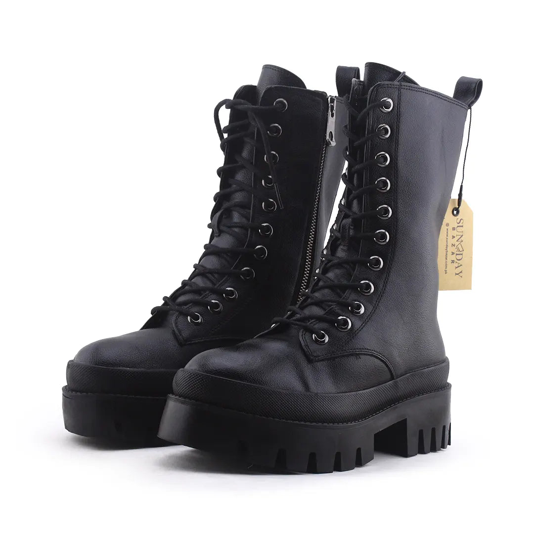 Bershka Zipper Lace Up Ankle Boot | 100% Authentic Leather