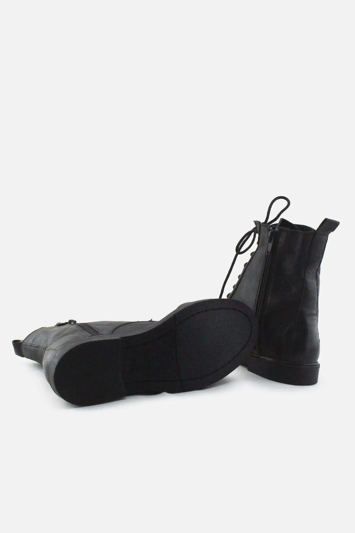 Zara Zipper Laces Combat Ankle Boots |100% Authentic Leather - sundaybazar