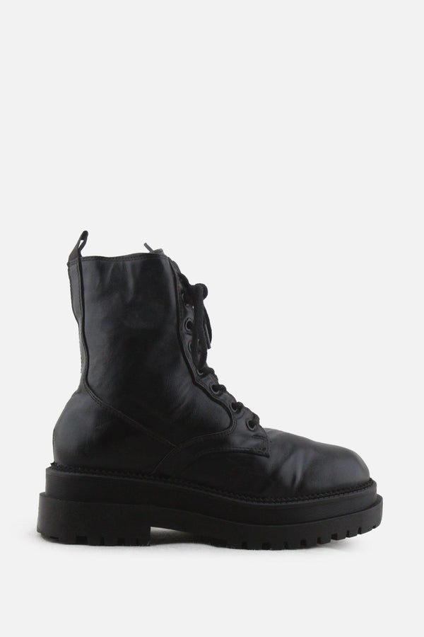 Stradivarius Zipper Laces Combat Ankle Boots | 100% Authentic Leather