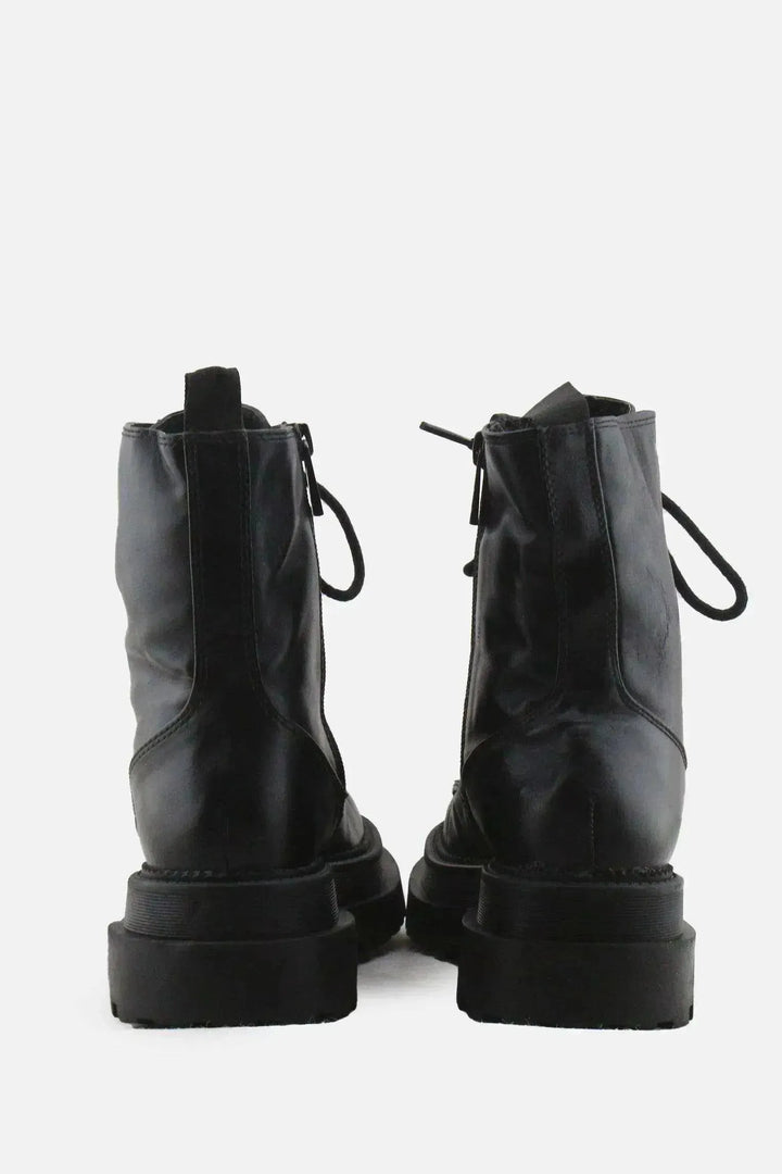 Stradivarius Zipper Laces Combat Ankle Boots | 100% Authentic Leather - sundaybazar