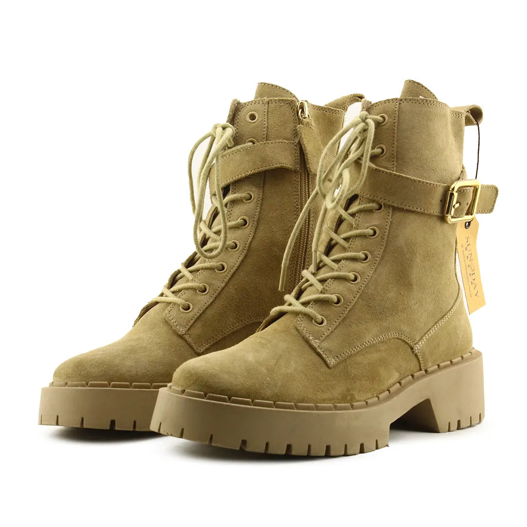 Zara Zipper Buckle Strap Lace Up Suede Ankle Boots