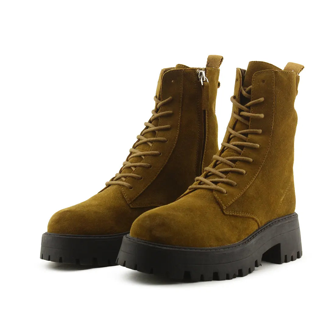 Pull & Bear Zipper Lace Up Suede Ankle Boot