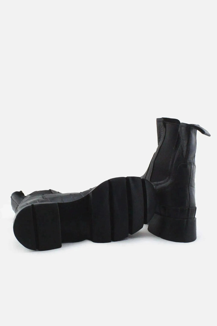 Mango Stretchable Combat Ankle Boots |100% Authentic Leather - sundaybazar