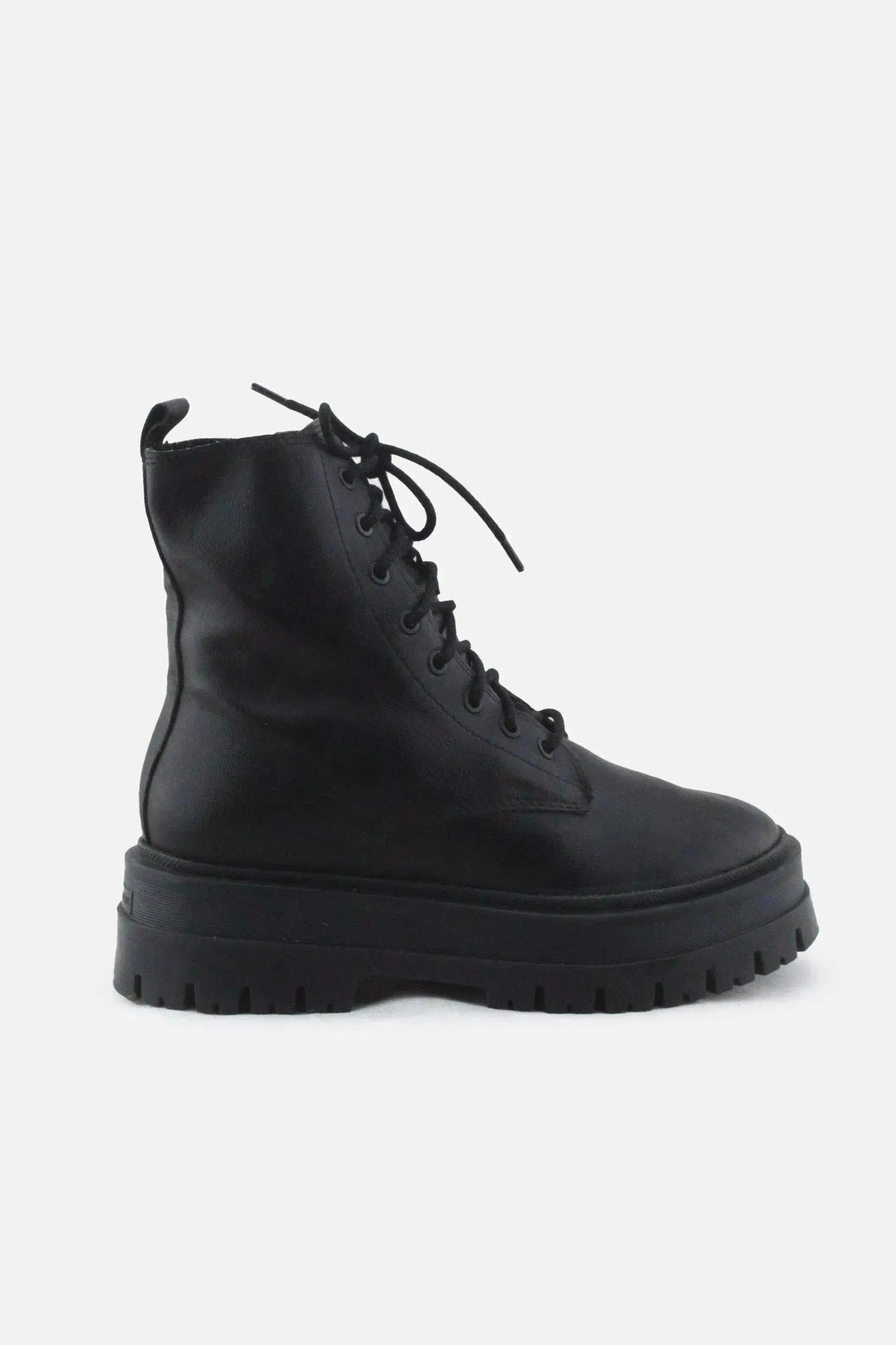 Stradivarius Zipper Laces Combat Ankle Boots |100% Authentic Leather - sundaybazar