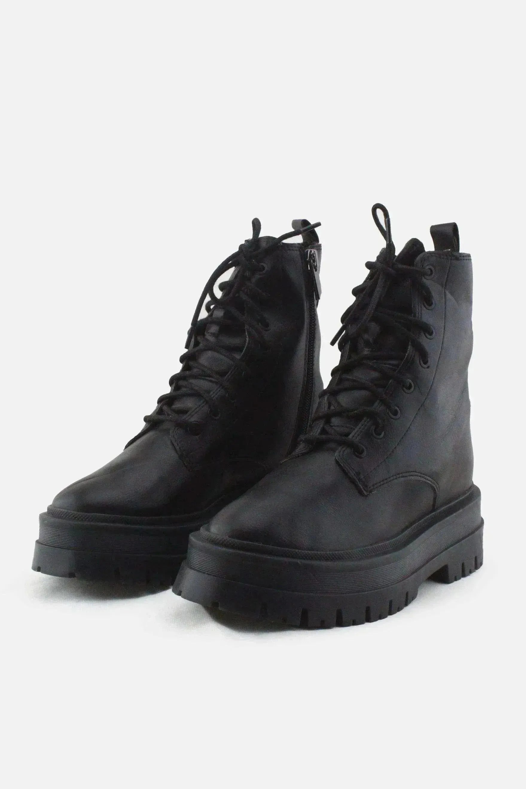 Stradivarius Zipper Laces Combat Ankle Boots |100% Authentic Leather - sundaybazar