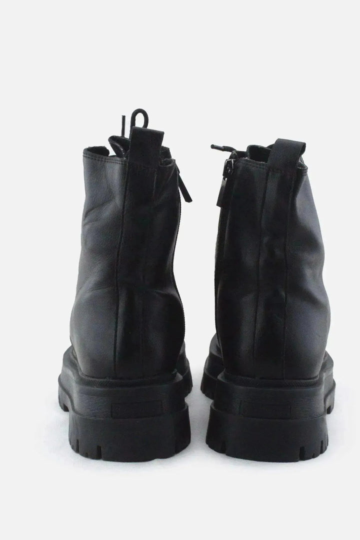 Stradivarius Zipper Laces Combat Ankle Boots |100% Authentic Leather - sundaybazar