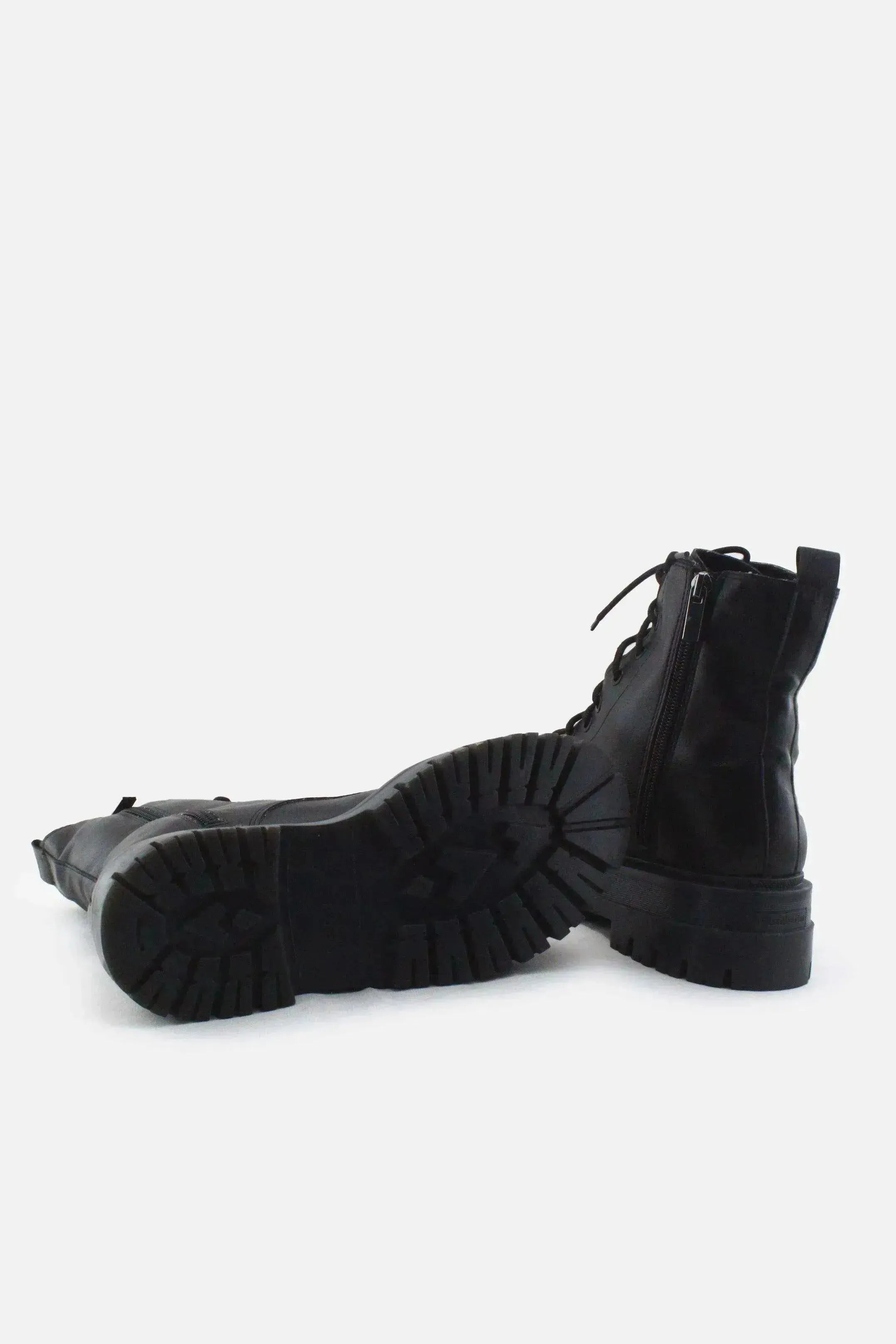Stradivarius Zipper Laces Combat Ankle Boots |100% Authentic Leather - sundaybazar