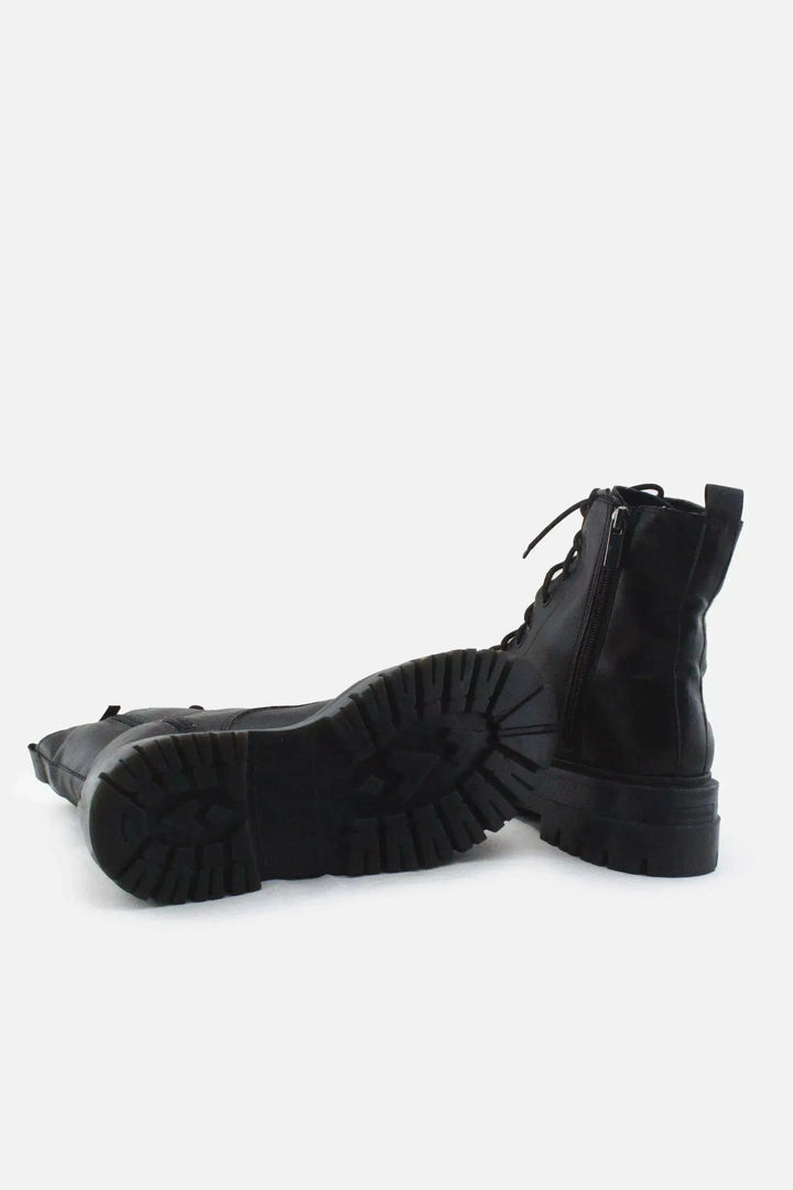 Stradivarius Zipper Laces Combat Ankle Boots |100% Authentic Leather - sundaybazar