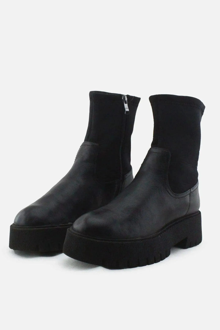 Stradivarius Zipper Combat Ankle Boots |100% Authentic Leather - sundaybazar