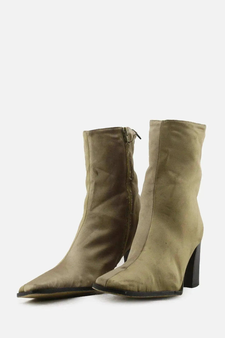 European Brand Zipper Block Ankle Boots | Textile - sundaybazar