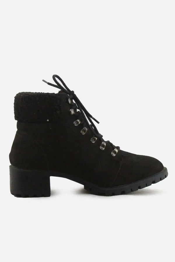 Primark Laces Block Heels Snow Ankle Boots | Suede - sundaybazar