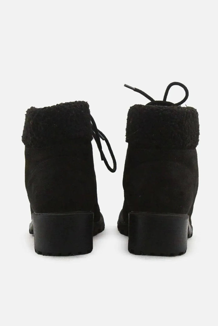 Primark Laces Block Heels Snow Ankle Boots | Suede - sundaybazar