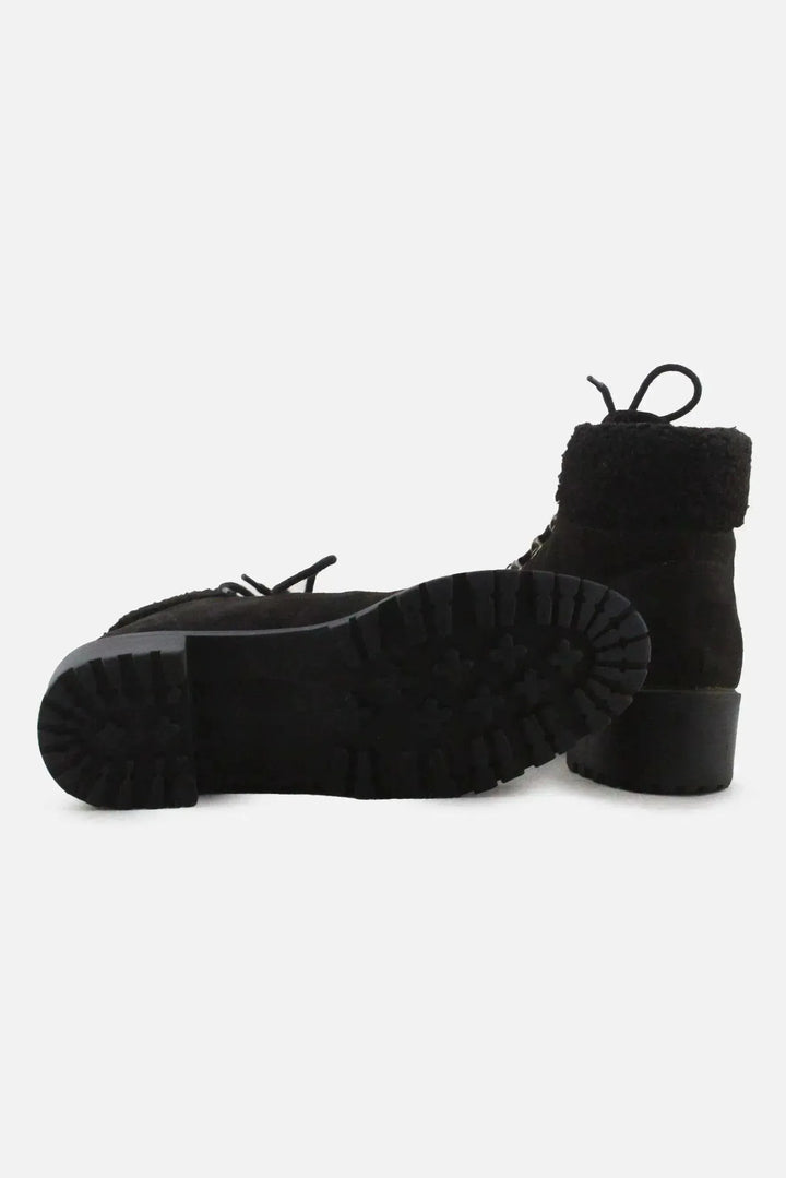 Primark Laces Block Heels Snow Ankle Boots | Suede - sundaybazar