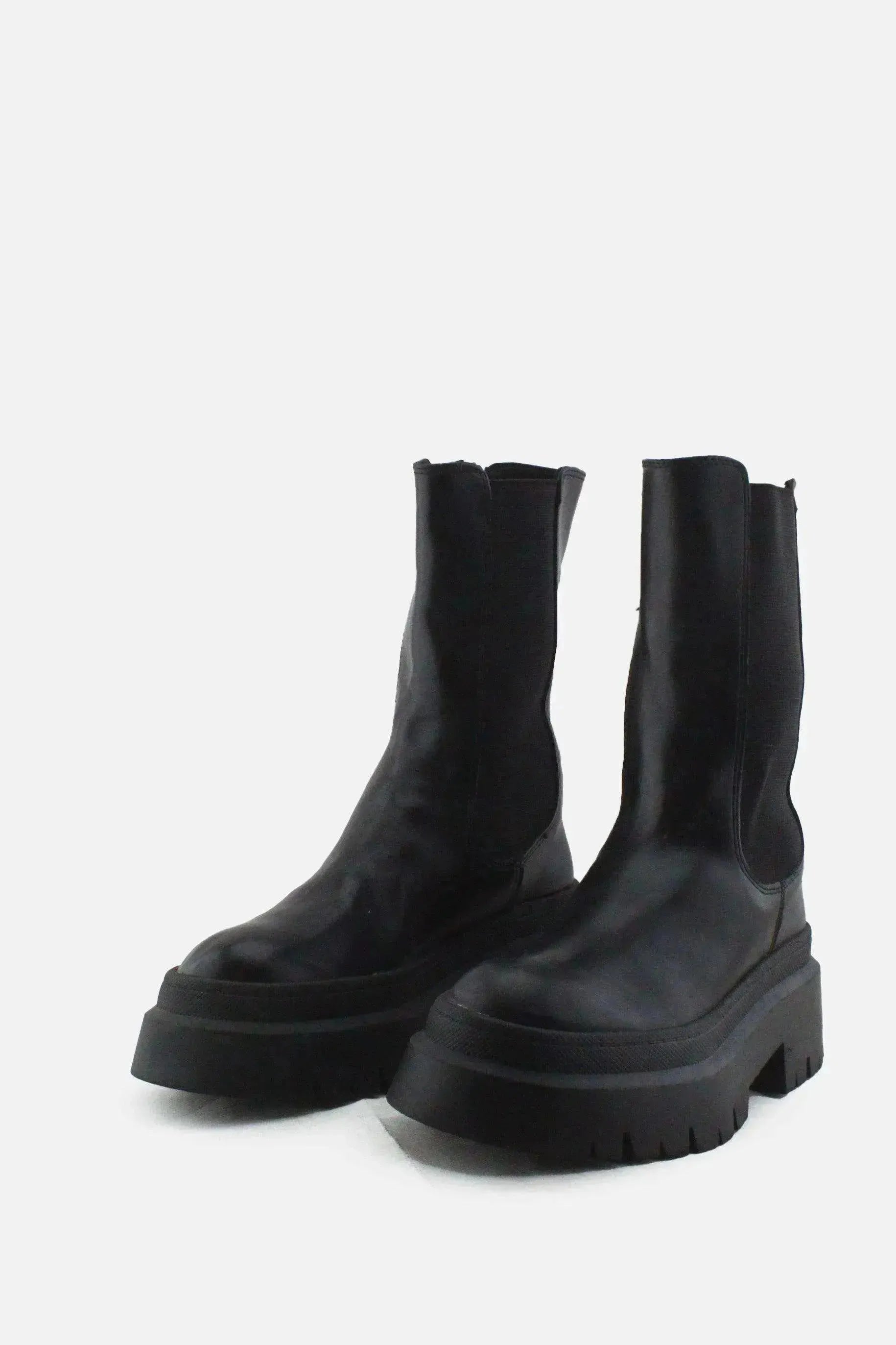 Pull & Bear Stretchable Combat Ankle Boots |100% Authentic Leather - sundaybazar