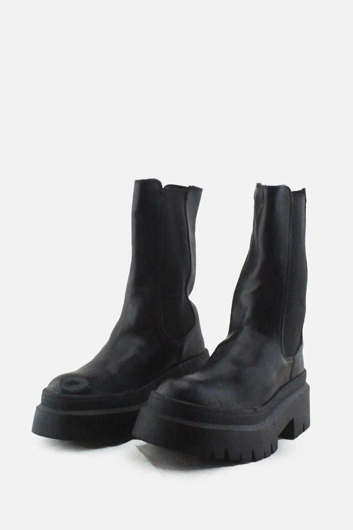 Pull & Bear Stretchable Combat Ankle Boots |100% Authentic Leather - sundaybazar