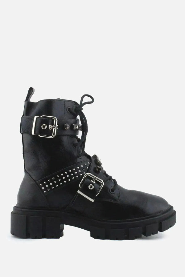 Stradivarius Zipper Laces Buckle Straps Combat Ankle Boots | 100% Authentic Leather - sundaybazar