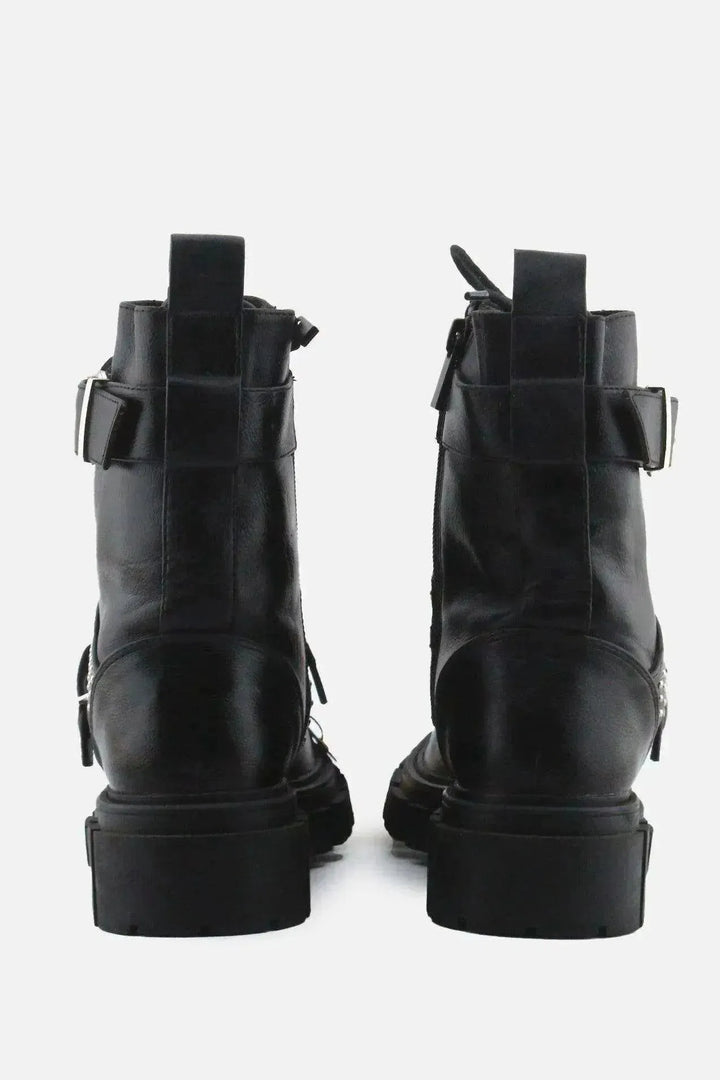 Stradivarius Zipper Laces Buckle Straps Combat Ankle Boots | 100% Authentic Leather - sundaybazar