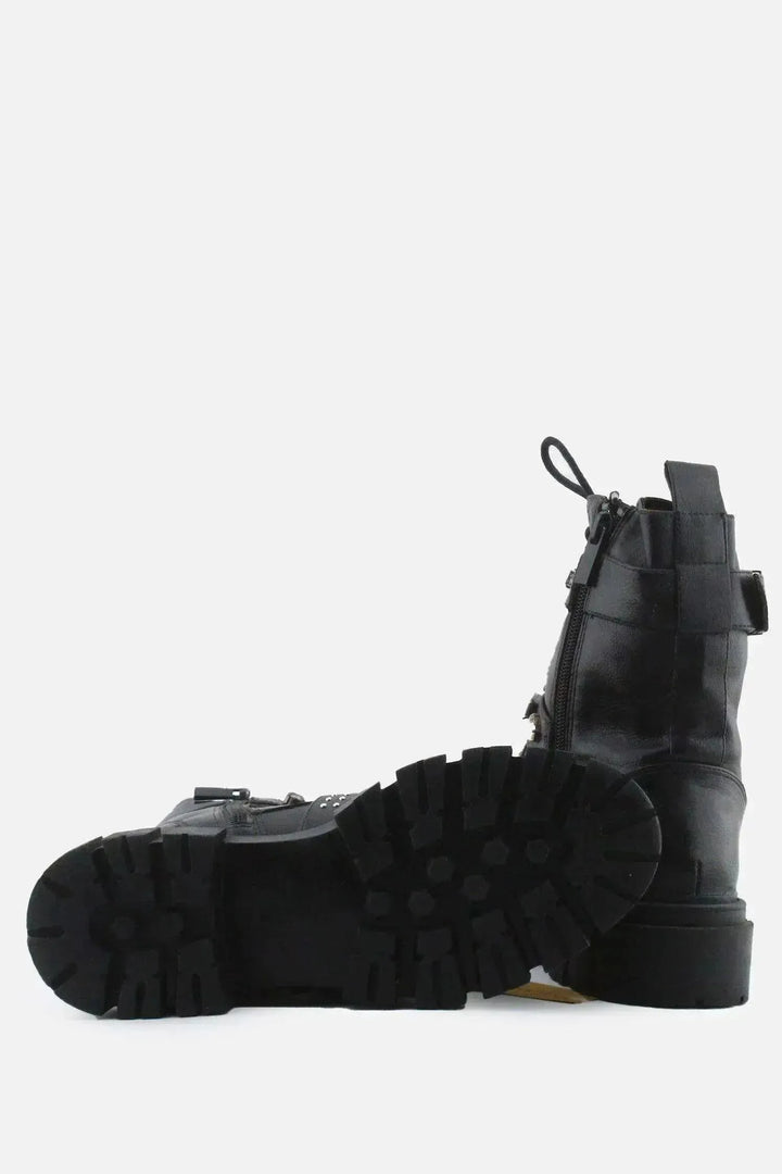 Stradivarius Zipper Laces Buckle Straps Combat Ankle Boots | 100% Authentic Leather - sundaybazar