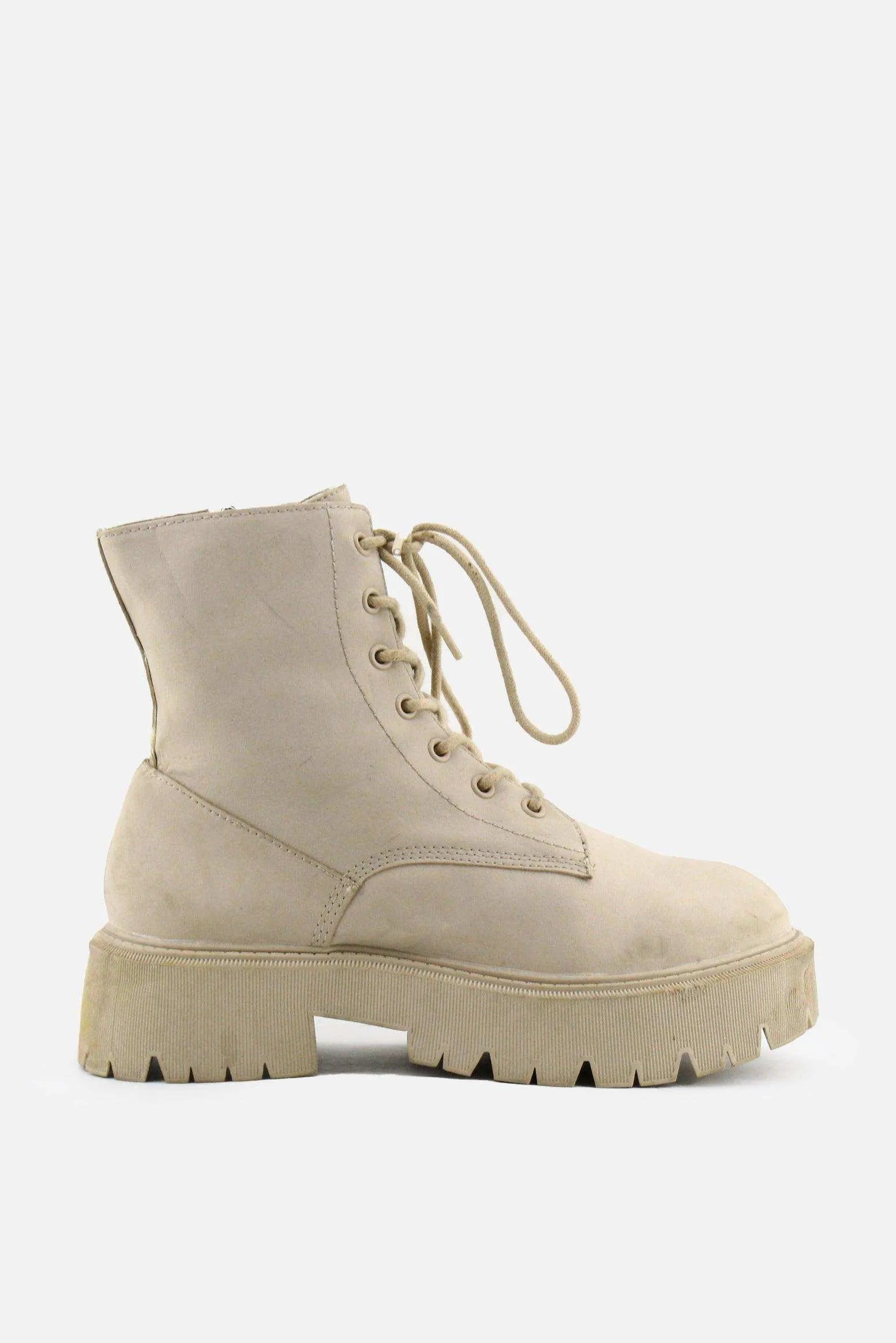 Bershka Zipper Laces Combat Ankle Boots | 100% Authentic Leather - sundaybazar