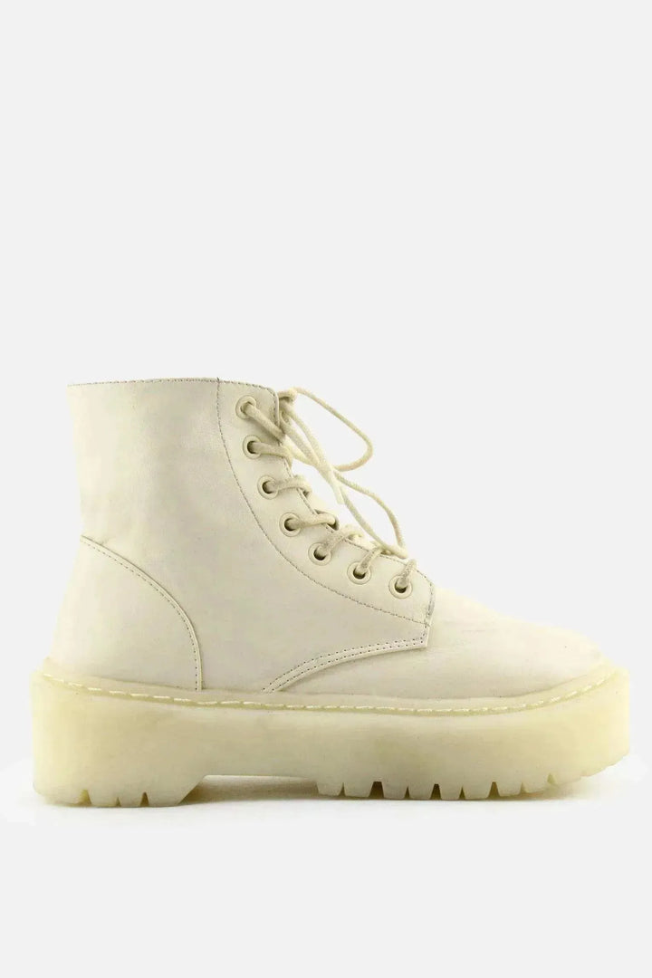 Pull & Bear Zipper Laces Combat Ankle Boots | 100% Authentic Leather - sundaybazar
