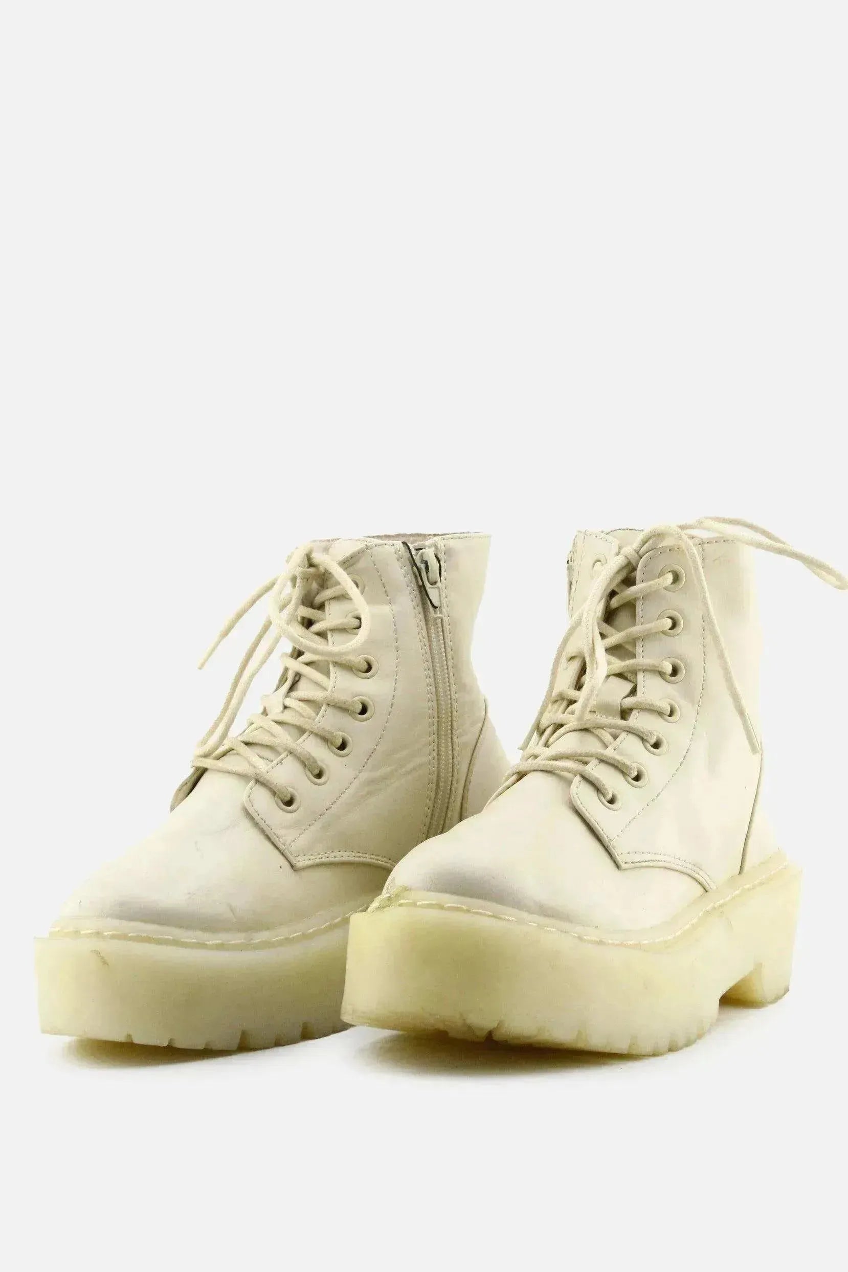 Pull & Bear Zipper Laces Combat Ankle Boots | 100% Authentic Leather - sundaybazar