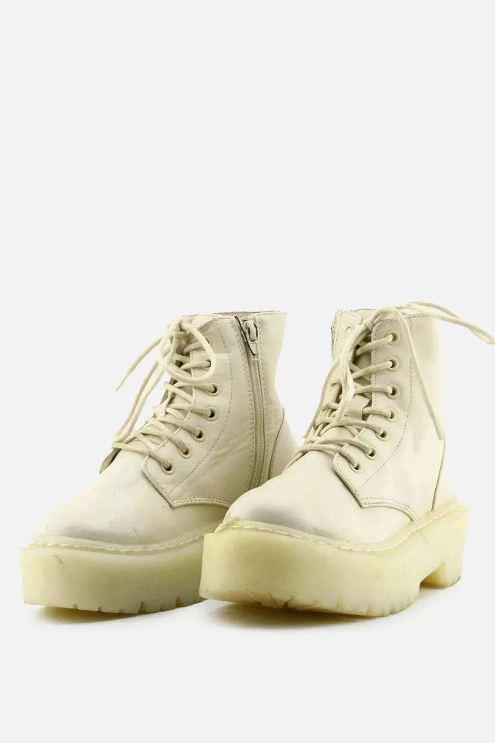 Pull & Bear Zipper Laces Combat Ankle Boots | 100% Authentic Leather - sundaybazar