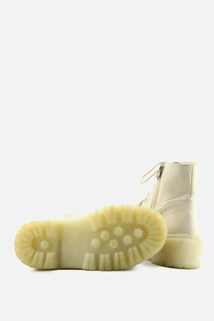 Pull & Bear Zipper Laces Combat Ankle Boots | 100% Authentic Leather - sundaybazar