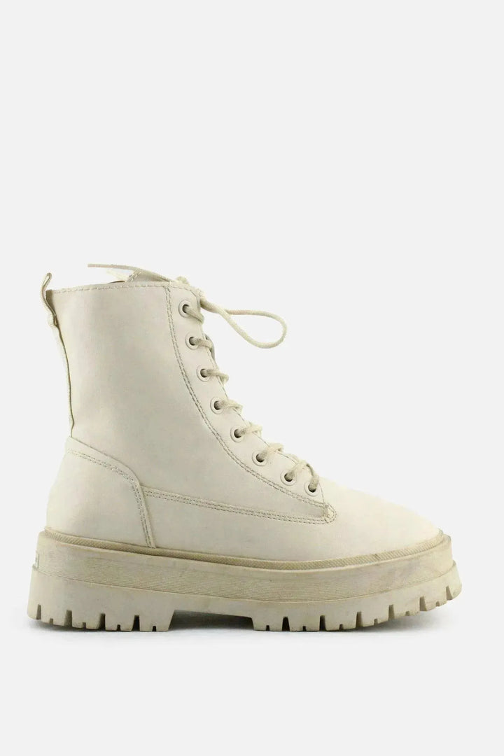 Stradivarius Zipper Laces Combat Ankle Boots | 100% Authentic Leather - sundaybazar