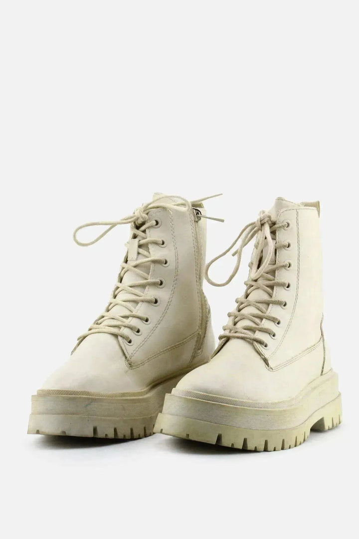 Stradivarius Zipper Laces Combat Ankle Boots | 100% Authentic Leather - sundaybazar