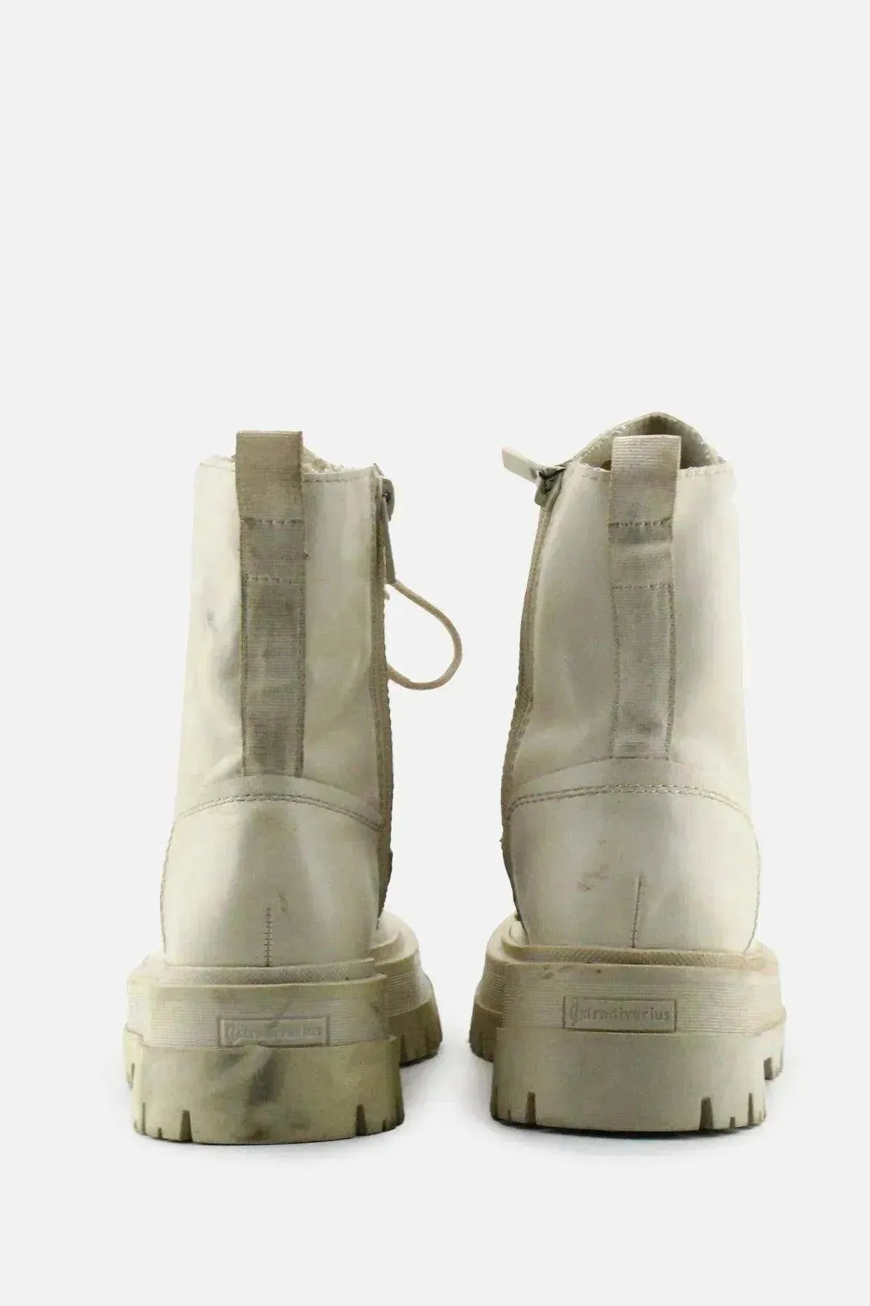 Stradivarius Zipper Laces Combat Ankle Boots | 100% Authentic Leather - sundaybazar
