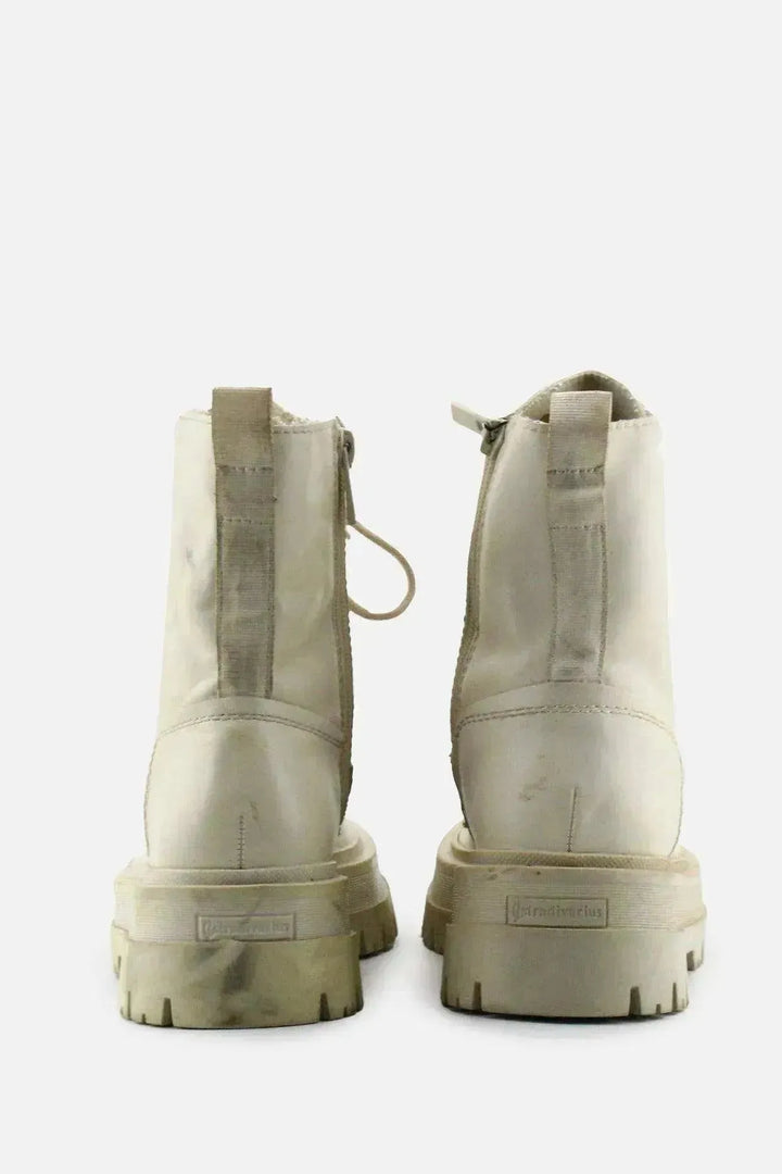 Stradivarius Zipper Laces Combat Ankle Boots | 100% Authentic Leather - sundaybazar