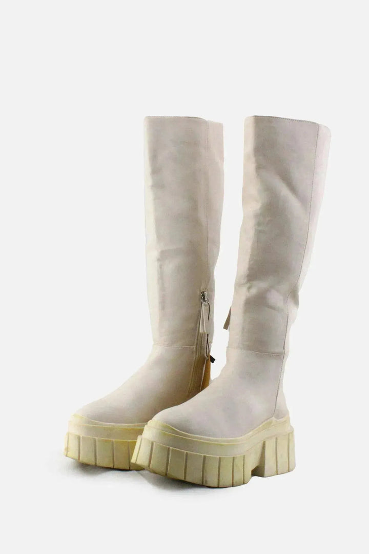 Bershka Zipper Knee High Boots | 100% Authentic Leather - sundaybazar
