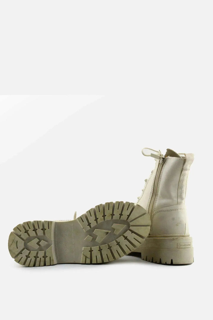 Stradivarius Zipper Laces Combat Ankle Boots | 100% Authentic Leather - sundaybazar