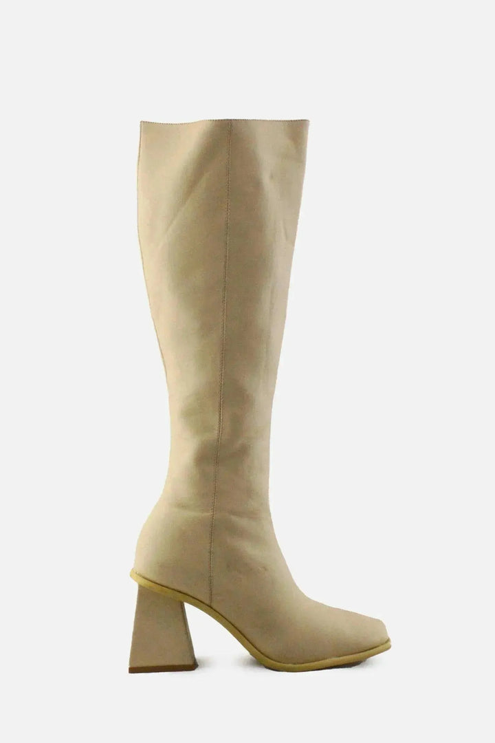 Pull & Bear Zipper Block Knee High Boots | 100% Authentic Leather - sundaybazar