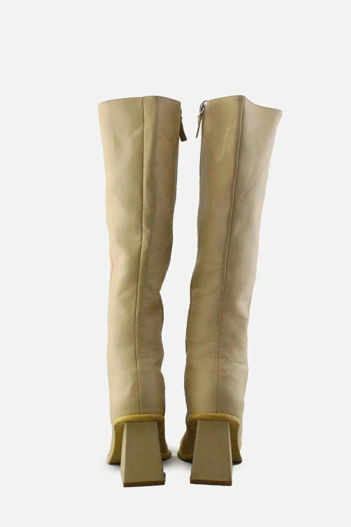 Pull & Bear Zipper Block Knee High Boots | 100% Authentic Leather - sundaybazar