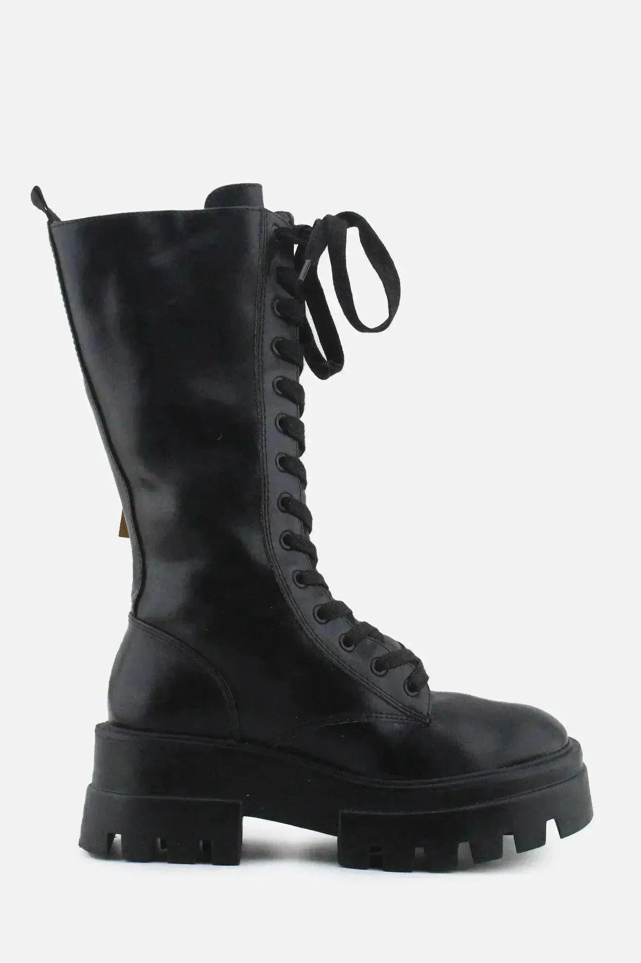 Pull & Bear Zipper Laces Combat Ankle Boots | 100% Authentic Leather - sundaybazar