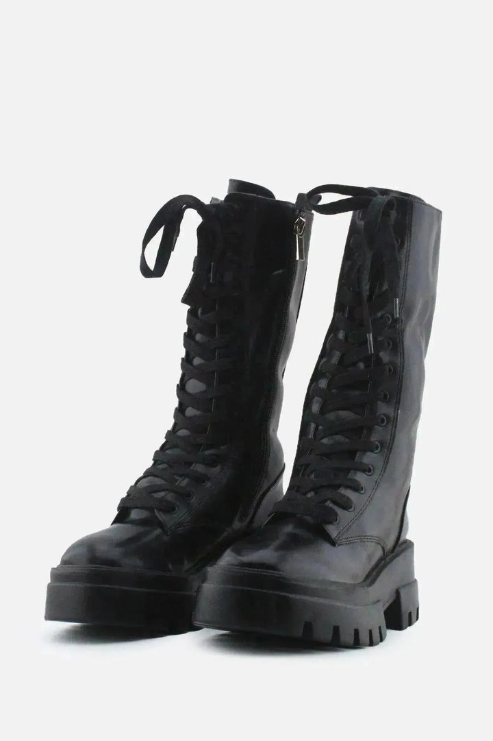 Pull & Bear Zipper Laces Combat Ankle Boots | 100% Authentic Leather - sundaybazar