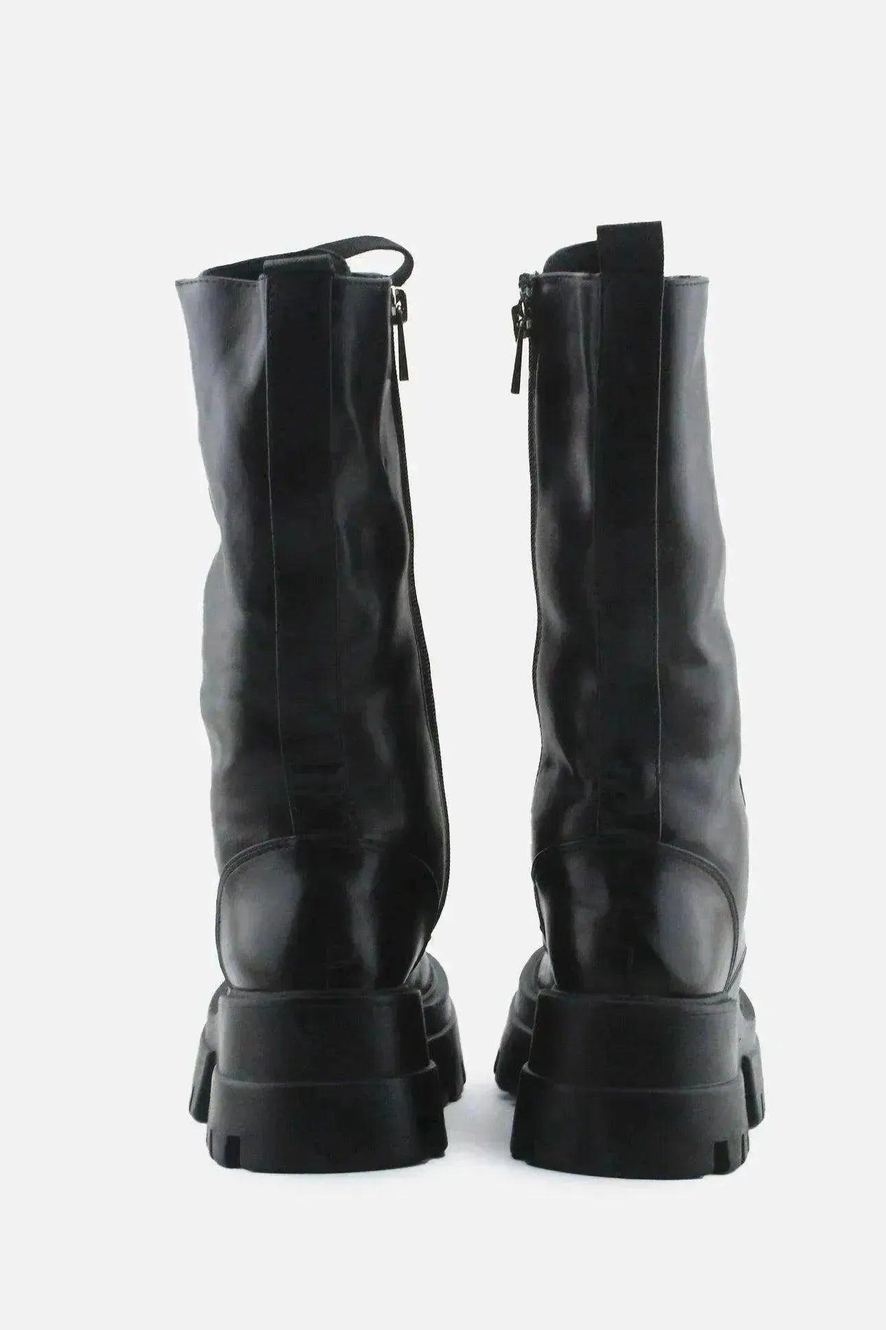 Pull & Bear Zipper Laces Combat Ankle Boots | 100% Authentic Leather - sundaybazar