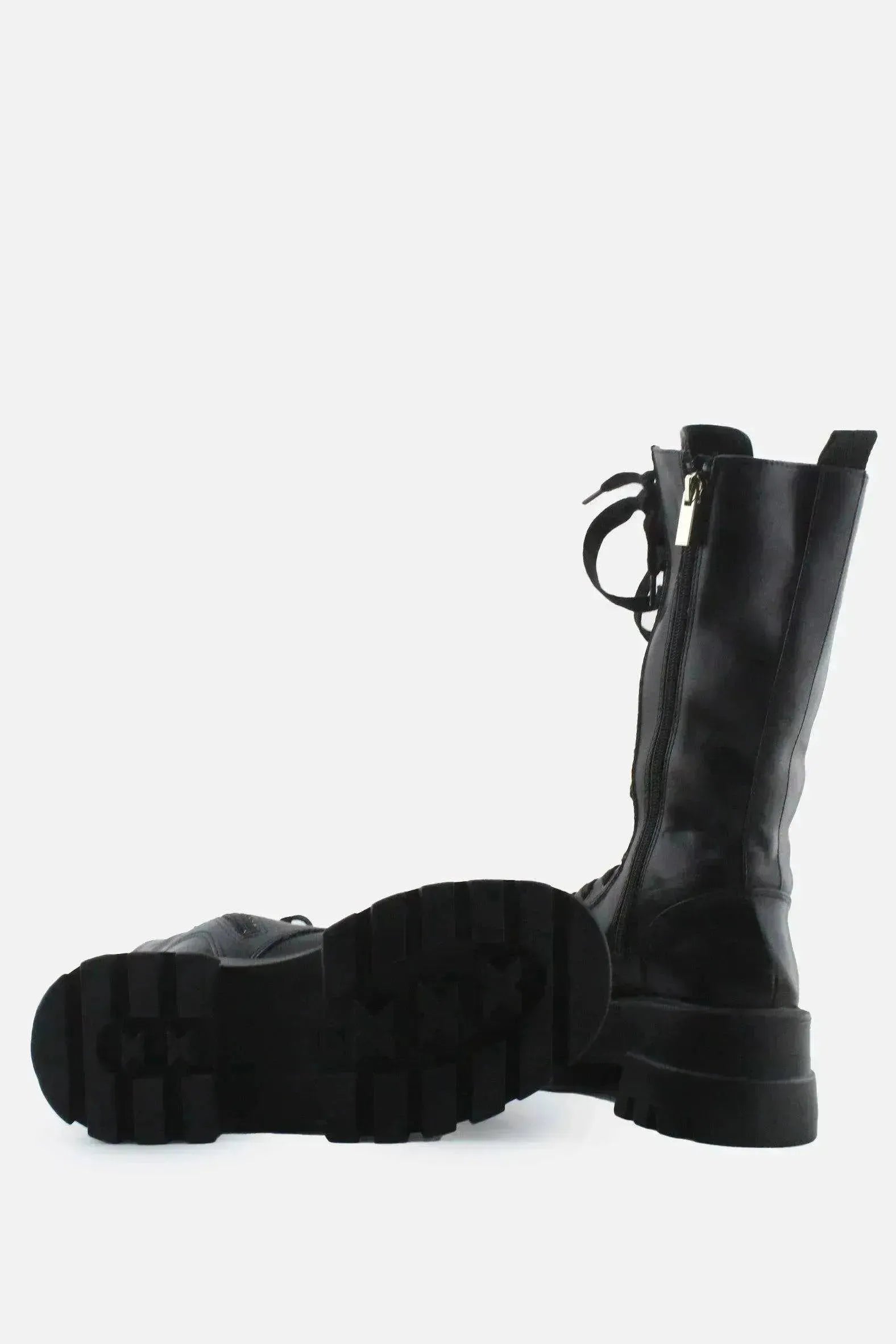 Pull & Bear Zipper Laces Combat Ankle Boots | 100% Authentic Leather - sundaybazar