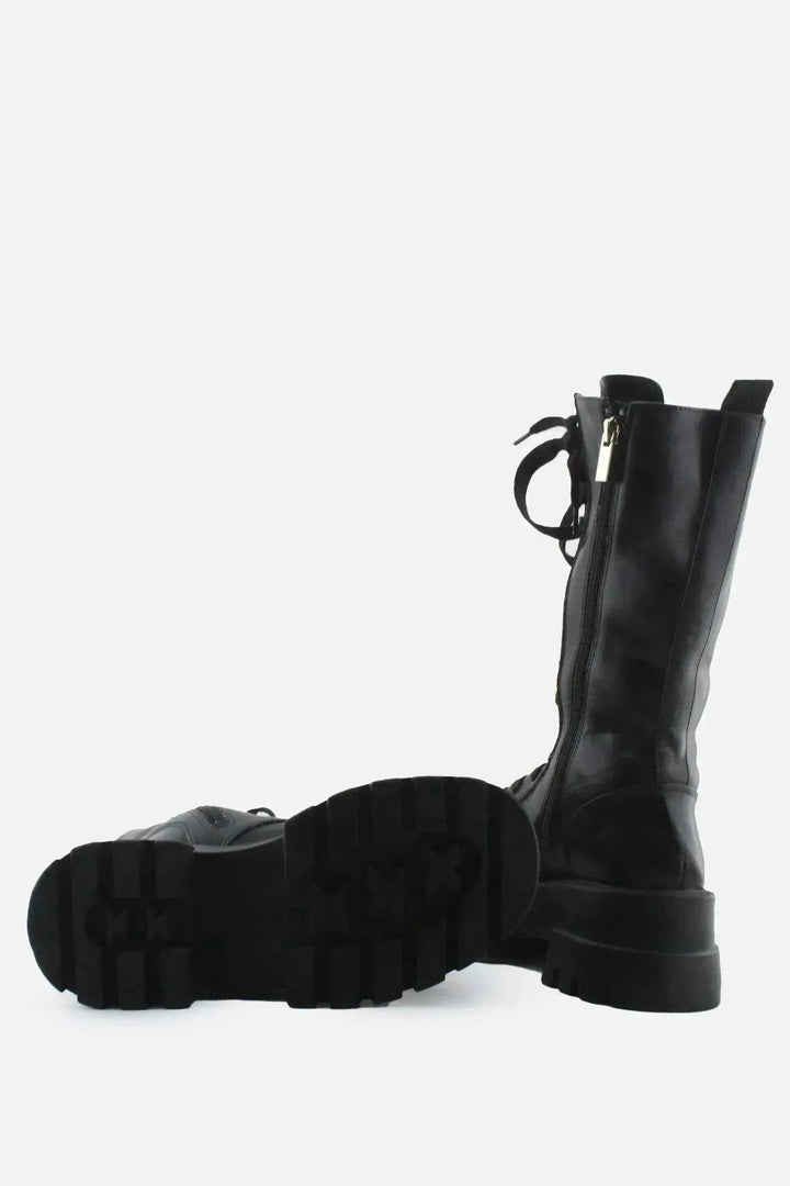 Pull & Bear Zipper Laces Combat Ankle Boots | 100% Authentic Leather - sundaybazar