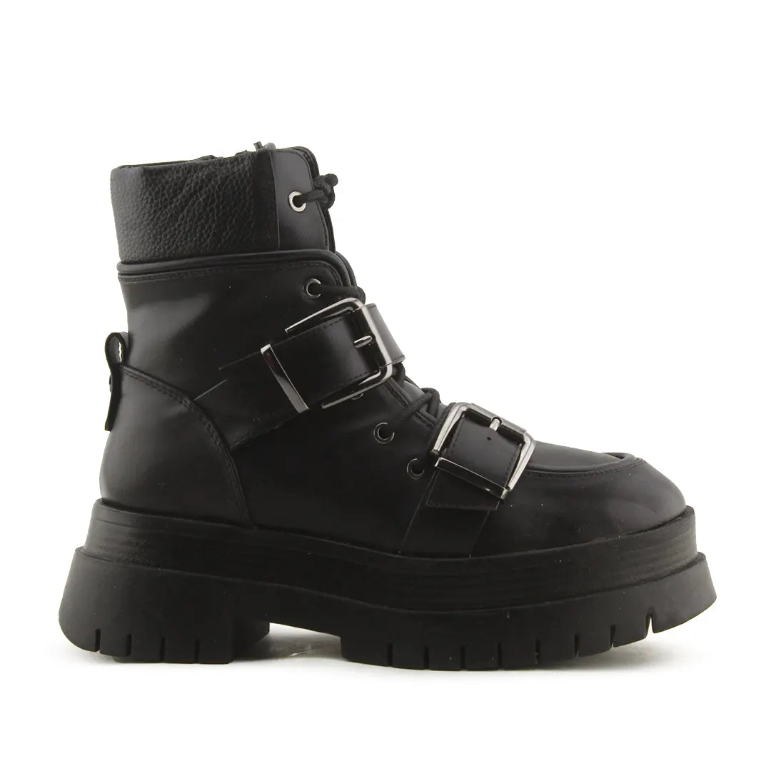 Bershka Zipper Buckle Strap Lace Up Ankle Boot | 100% Authentic Leather