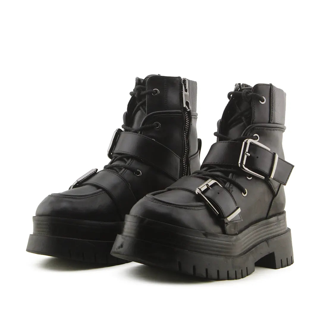 Bershka Zipper Buckle Strap Lace Up Ankle Boot | 100% Authentic Leather
