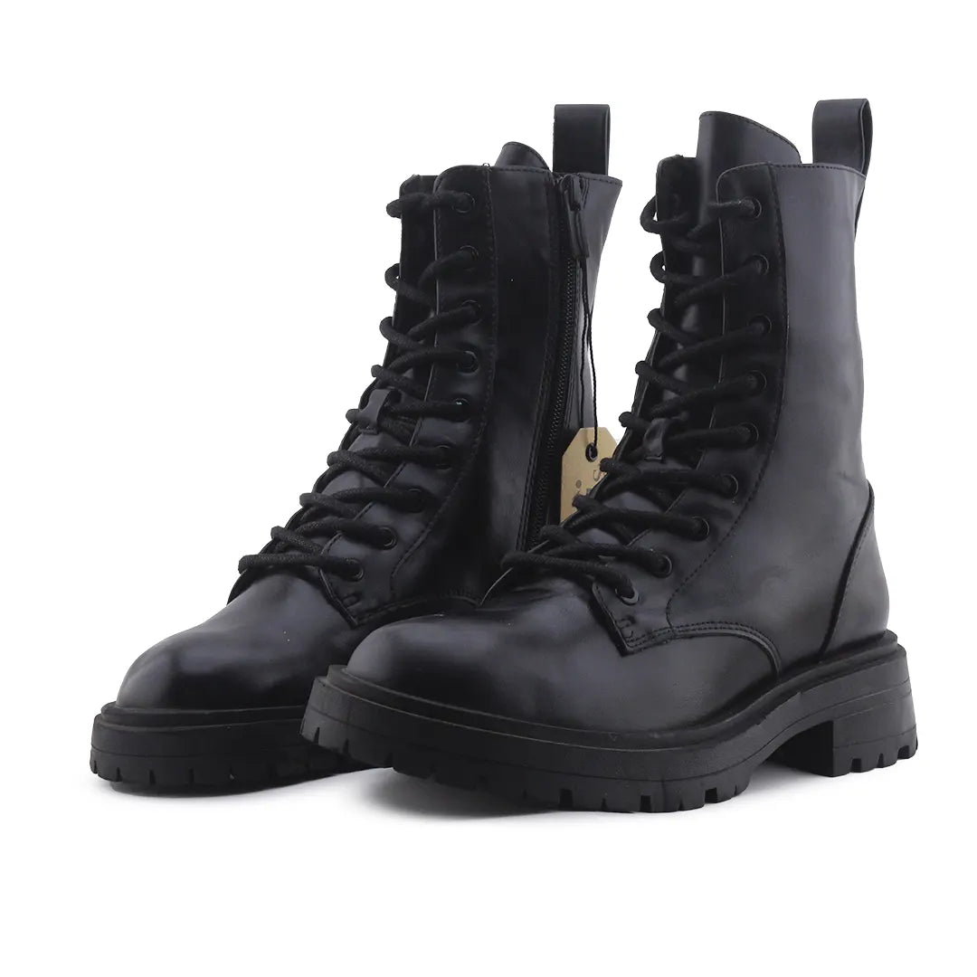 Pull & Bear Zipper Lace Up Ankle Boot | 100% Authentic Leather