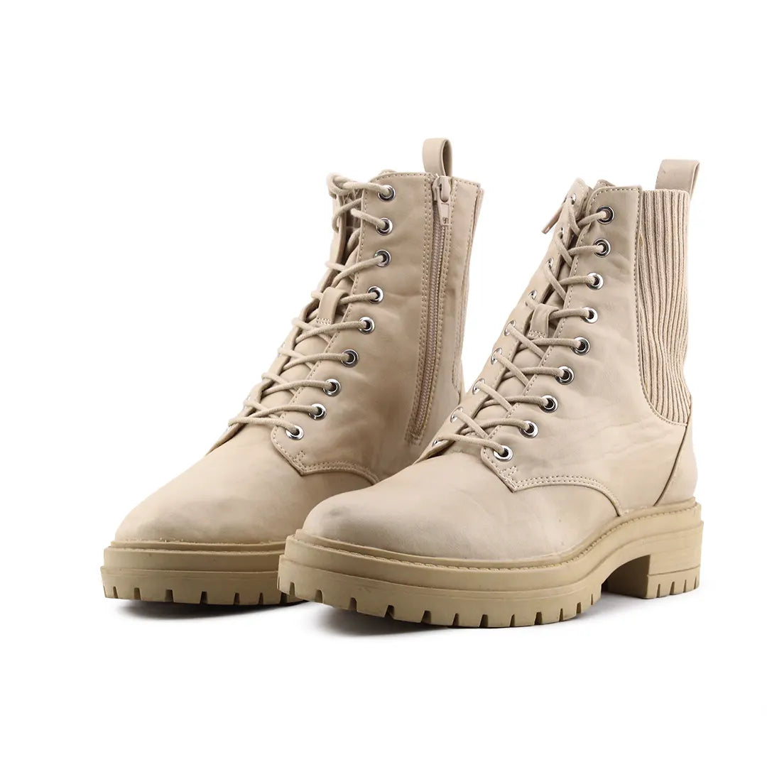 Lefties Stretchable Zipper Lace Up Ankle Boot | 100% Authentic Leather